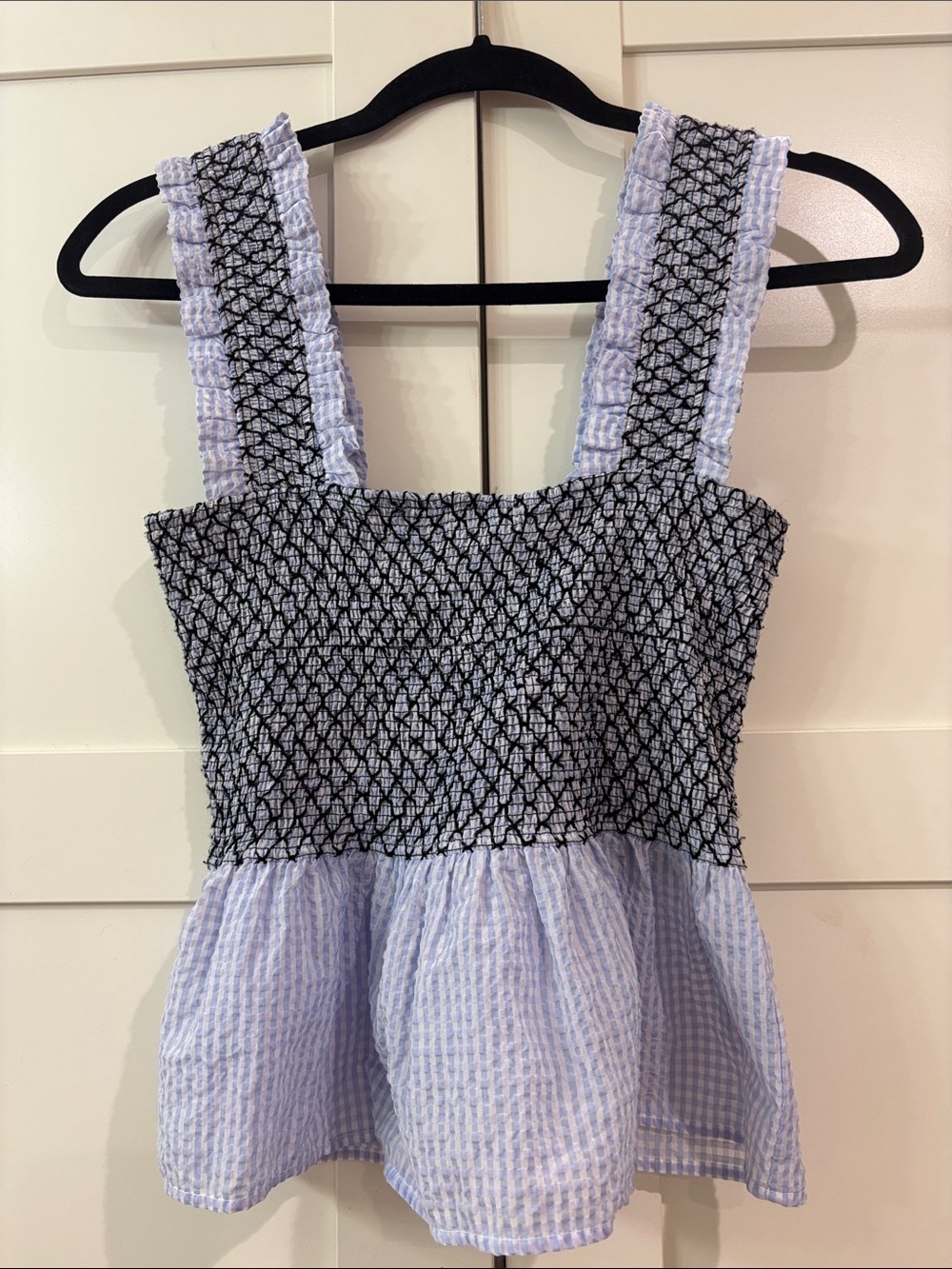 Ganni Shirred Ruched Gingham Tank, Sz 4/36